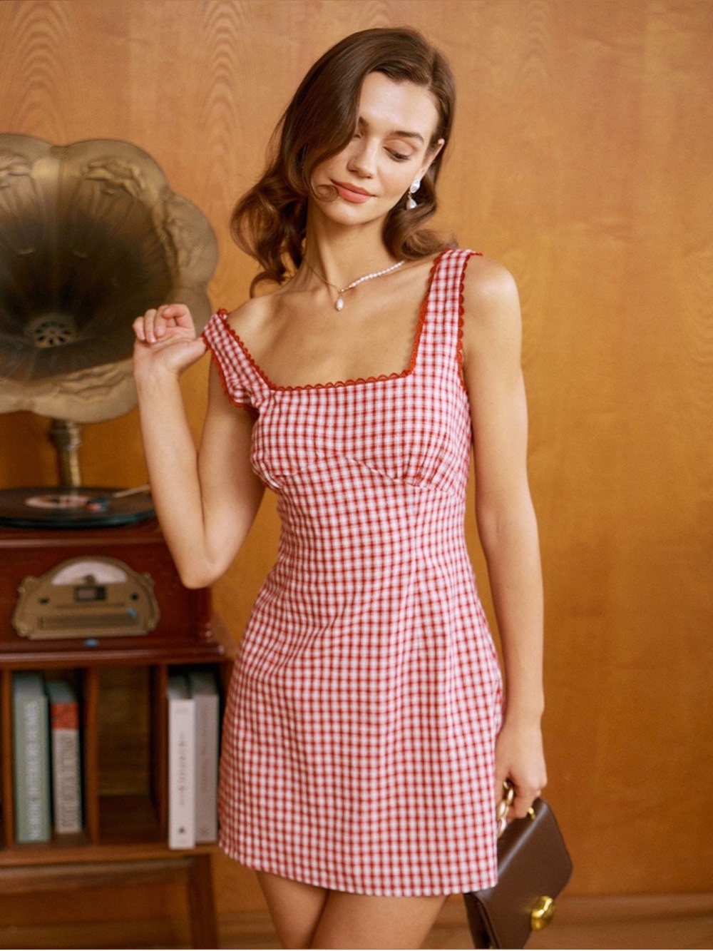 RIHOAS Red Gingham Mini Dress